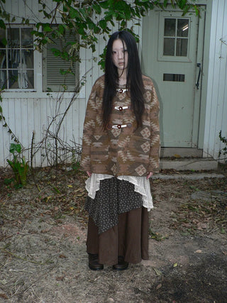 Cozy Oversized Vintage Commuter Round Neck Brown Single Button Puffer Jacket