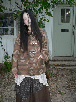 Cozy Oversized Vintage Commuter Round Neck Brown Single Button Puffer Jacket