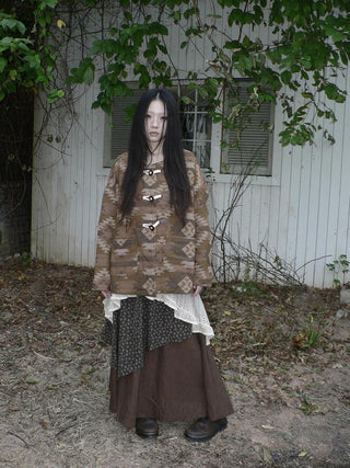 Cozy Oversized Vintage Commuter Round Neck Brown Single Button Puffer Jacket