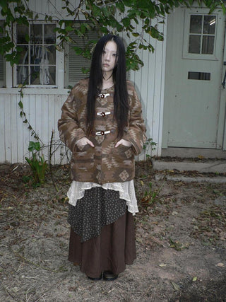 Cozy Oversized Vintage Commuter Round Neck Brown Single Button Puffer Jacket