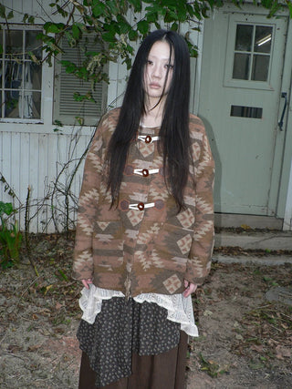 Cozy Oversized Vintage Commuter Round Neck Brown Single Button Puffer Jacket
