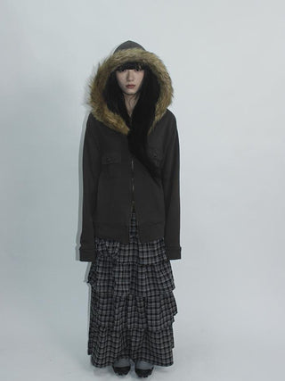 Detachable Fur Hooded Fleece Sweatshirt With Pockets