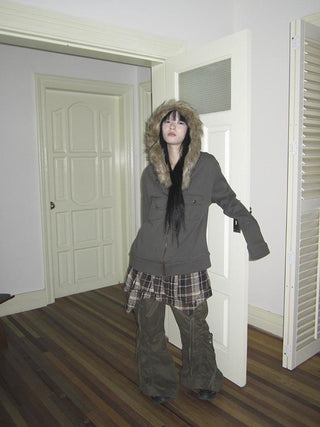 Detachable Fur Hooded Fleece Sweatshirt With Pockets