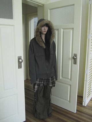 Detachable Fur Hooded Fleece Sweatshirt With Pockets