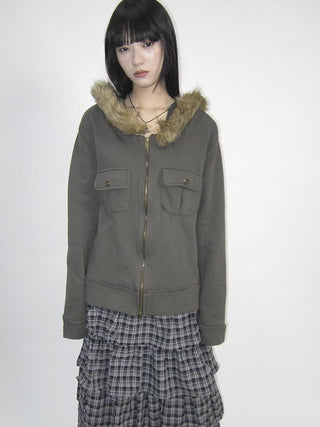 Detachable Fur Hooded Fleece Sweatshirt With Pockets