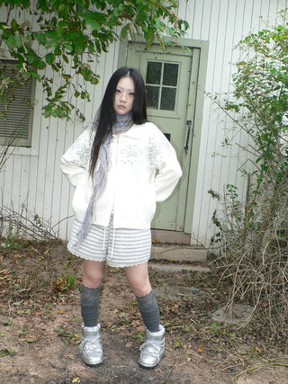 Diamond Knit Zip Loose Fit Commuter Long Sleeve Round Neck Cardigans