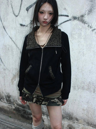 Distressed Hooded Crop Top With Off Shoulder Cutouts