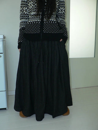 Fleece Lined Cotton Vintage A Line Pleated Loose Women Casual Maxi Skirt
