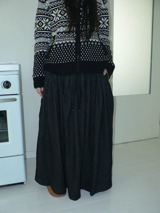 Fleece Lined Cotton Vintage A Line Pleated Loose Women Casual Maxi Skirt