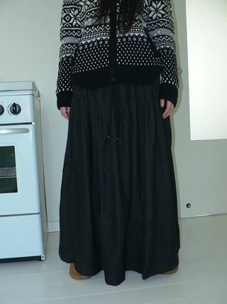 Fleece Lined Cotton Vintage A Line Pleated Loose Women Casual Maxi Skirt