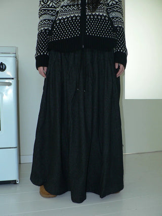 Fleece Lined Cotton Vintage A Line Pleated Loose Women Casual Maxi Skirt