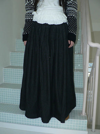 Fleece Lined Cotton Vintage A Line Pleated Loose Women Casual Maxi Skirt