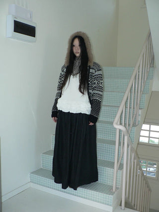 Fleece Lined Cotton Vintage A Line Pleated Loose Women Casual Maxi Skirt