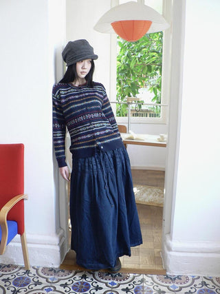 Fleece Lined Cotton Vintage A Line Pleated Loose Women Casual Maxi Skirt