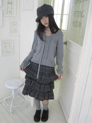 Floral Embellished Round Neck Long Sleeve Knit Top With Detachable Scarf Sweater
