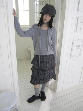 Floral Embellished Round Neck Long Sleeve Knit Top With Detachable Scarf Sweater