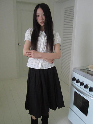 Floral Lace Trim Dot Print Short Sleeve Blouse