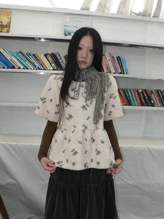 Floral Print Brown Loose Pullover Commuter Girls Round Neck T-Shirt