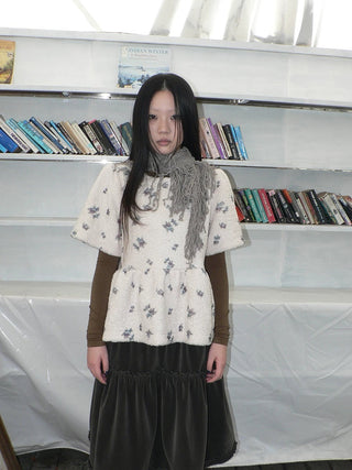 Floral Print Brown Loose Pullover Commuter Girls Round Neck T-Shirt