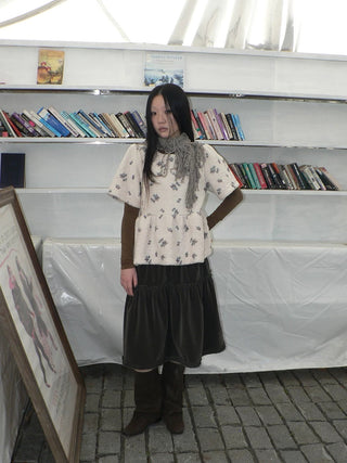 Floral Print Brown Loose Pullover Commuter Girls Round Neck T-Shirt