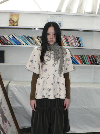 Floral Print Brown Loose Pullover Commuter Girls Round Neck T-Shirt