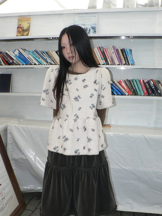 Floral Print Brown Loose Pullover Commuter Girls Round Neck T-Shirt