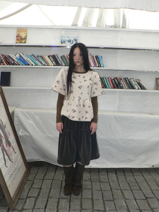 Floral Print Brown Loose Pullover Commuter Girls Round Neck T-Shirt