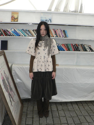 Floral Print Brown Loose Pullover Commuter Girls Round Neck T-Shirt