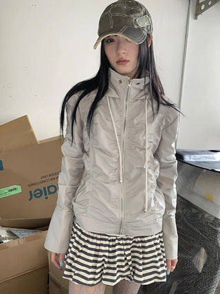 Functional Grey Hooded Wrinkle Resistant Outdoor Jacket