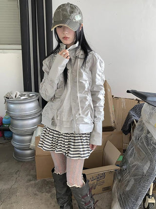 Functional Grey Hooded Wrinkle Resistant Outdoor Jacket