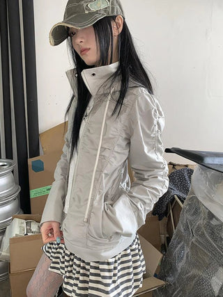 Functional Grey Hooded Wrinkle Resistant Outdoor Jacket