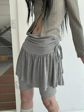 Functional Sporty Layered Drawstring Waist Short Skirt