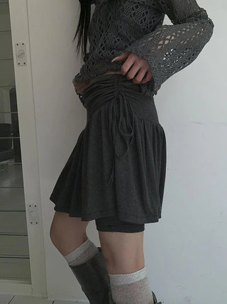 Functional Sporty Layered Drawstring Waist Short Skirt