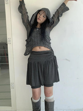 Functional Sporty Layered Drawstring Waist Short Skirt