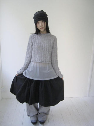 Gray Layered Loose Fit Long Sleeve Turtleneck Top