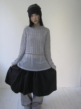 Gray Layered Loose Fit Long Sleeve Turtleneck Top