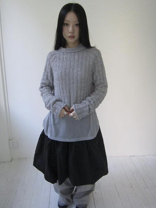 Gray Layered Loose Fit Long Sleeve Turtleneck Top
