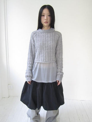 Gray Layered Loose Fit Long Sleeve Turtleneck Top