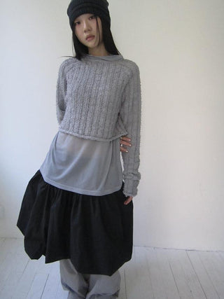 Gray Layered Loose Fit Long Sleeve Turtleneck Top