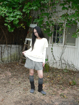 High Waist Lace Trim Korean Striped Wide Leg Casual Women Short