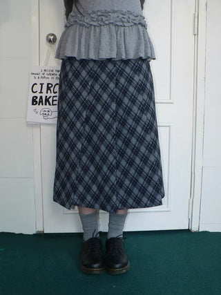 High Waist Lined Vintage Pleated Side Zipper Casual Blue Women Midi Skirt
