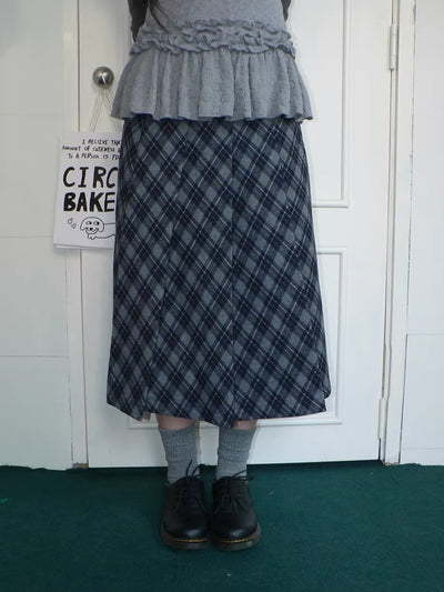 High Waist Lined Vintage Pleated Side Zipper Casual Blue Women Midi Skirt