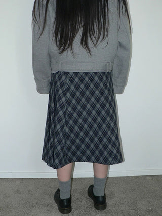 High Waist Lined Vintage Pleated Side Zipper Casual Blue Women Midi Skirt