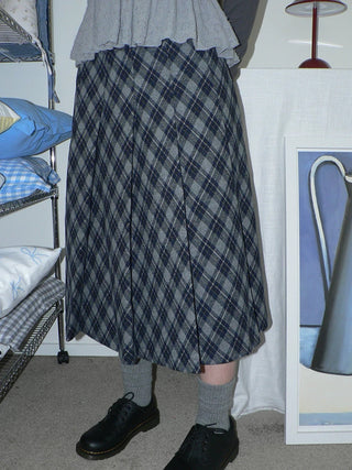 High Waist Lined Vintage Pleated Side Zipper Casual Blue Women Midi Skirt