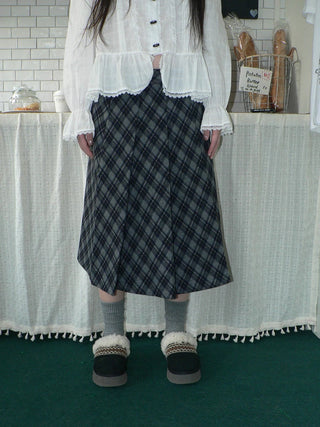 High Waist Lined Vintage Pleated Side Zipper Casual Blue Women Midi Skirt