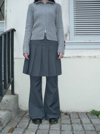 High Waist Minimalist Korean Faux Skirt Flare Zipper Women Dark Gray Pants
