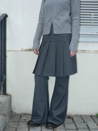 High Waist Minimalist Korean Faux Skirt Flare Zipper Women Dark Gray Pants