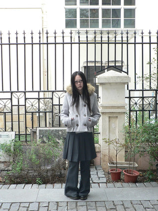 High Waist Minimalist Korean Faux Skirt Flare Zipper Women Dark Gray Pants