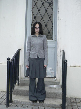High Waist Minimalist Korean Faux Skirt Flare Zipper Women Dark Gray Pants
