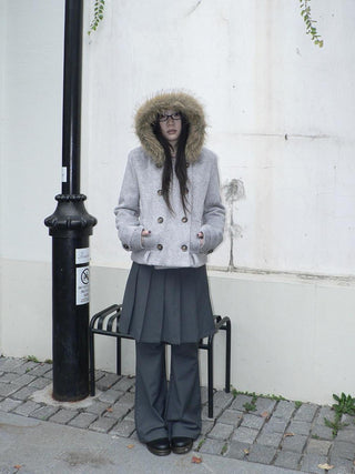 High Waist Minimalist Korean Faux Skirt Flare Zipper Women Dark Gray Pants